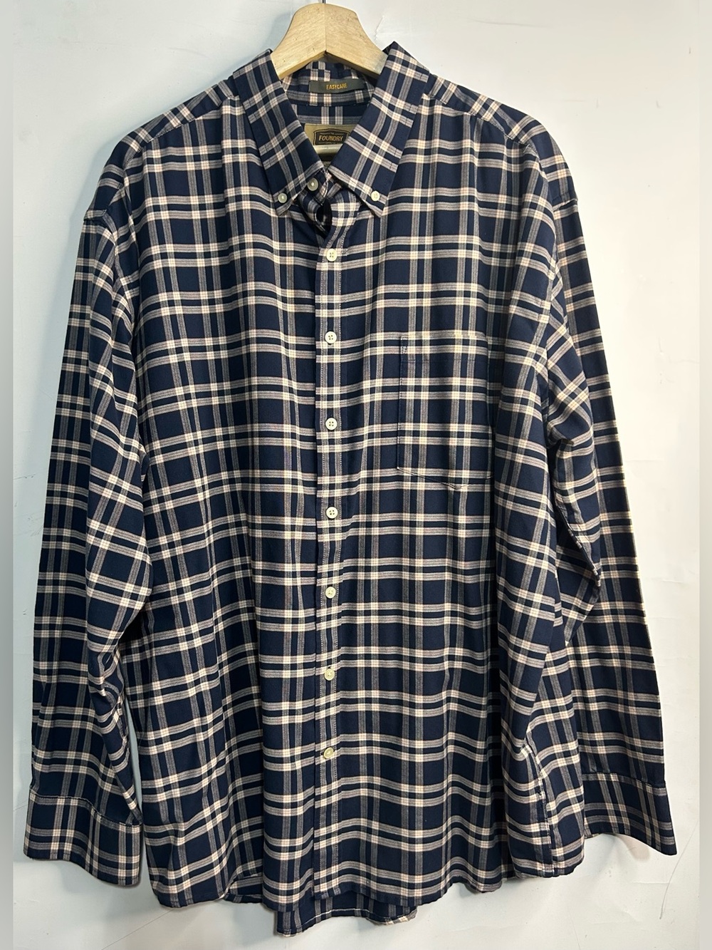 Foundry Navy Plaid Button Front Long Sleeve Shirt 2XL